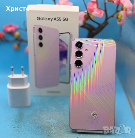 ГАРАНЦИОНЕН!!! Samsung Galaxy A55, 8GB, 256GB, 5G, Awesome Lilac  + подарък оригинален адаптер  , снимка 5 - Samsung - 54493834