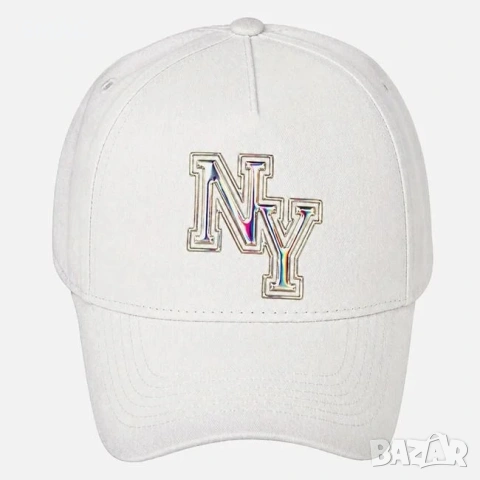 Дамска шапка тип jockey памучна бяла с холограмен NY_1261329, снимка 2 - Шапки - 54904883