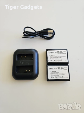 Enegon LP-E10 – комплект 2 батерии и двойно USB зарядно за Canon EOS, снимка 3 - Батерии, зарядни - 54658050
