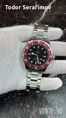 Стилен Мъжки Часовник (Tudor Black Bay Red Style) – Кварцов механизъм, снимка 2 - Мъжки - 54476881