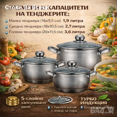 Комплект тенджери Swissgold EMMIE 3 части SG-18099, снимка 3 - Съдове за готвене - 54911523