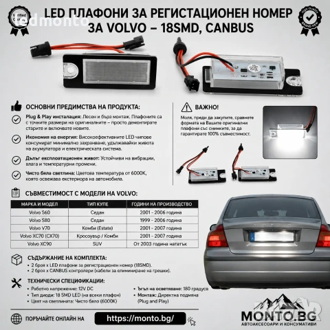 Плафони регистрационния номер Волво CX70 S60 S80 V70 XC90 плафон