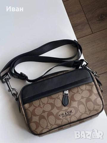 Луксозна кожена мъжка crossbody чанта Coach New York