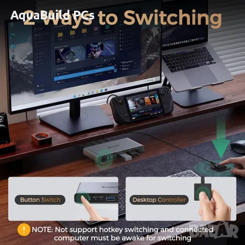 Suidek USB C KVM превключвател за 1 монитор и 2 компютъра, нов, снимка 6 - Кабели и адаптери - 55540315