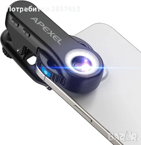 APEXEL TriScope 3-в-1 микроскоп за телефон – 40X/80X/120X, LED и UV, снимка 14 - Селфи стикове, аксесоари - 55418727