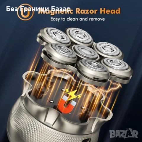 Нова Електрическа самобръсначка за плешива глава 7D LED бръснене мъже, снимка 4 - Електрически самобръсначки - 54226380