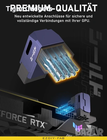 EZDIY-FAB Shield Series 8-Pin PCIe GPU Power Adapter 90° Reverse Type Purple – комплект 2 броя, снимка 5 - Други - 54620647