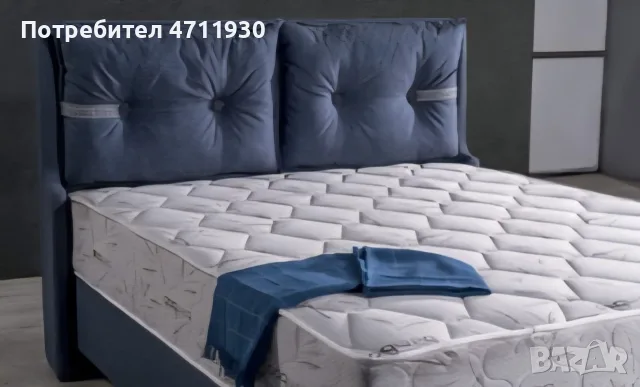 Луксозен Турски Спален Комплект  ROYAL BLUE :Синьо Кадифе 160/200 см. + Дишащ Покет Матрак 29 см
