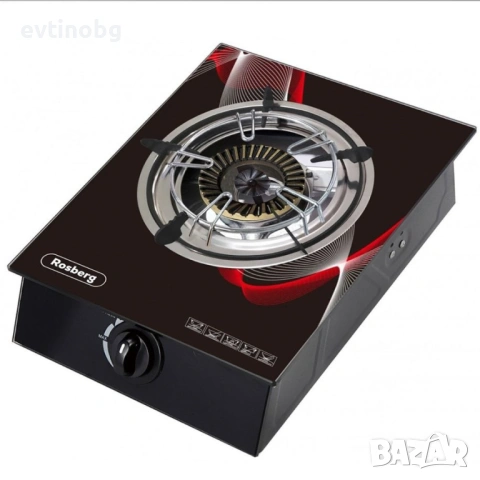 Котлон газов единичен Rosberg Premium , 30 mbar, Черен от закалено стъкло, Чугунена горелка, с две п, снимка 2 - Газови котлони - 54100799