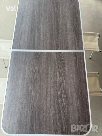 Комплект сгъваема къмпинг маса с 4 стола, регулируема височина, дизайн "куфар" в сив цвят