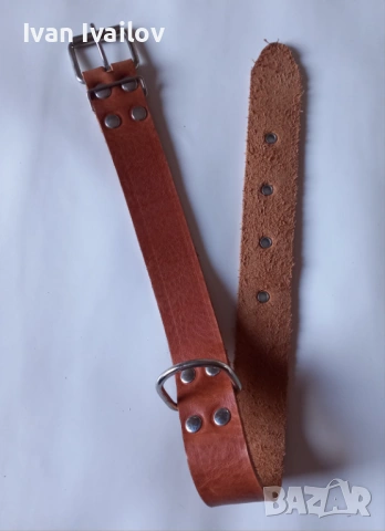 Мек нашийник от естествена кожа (цвят Коняк) – 4 см широк, снимка 3 - За кучета - 54137849