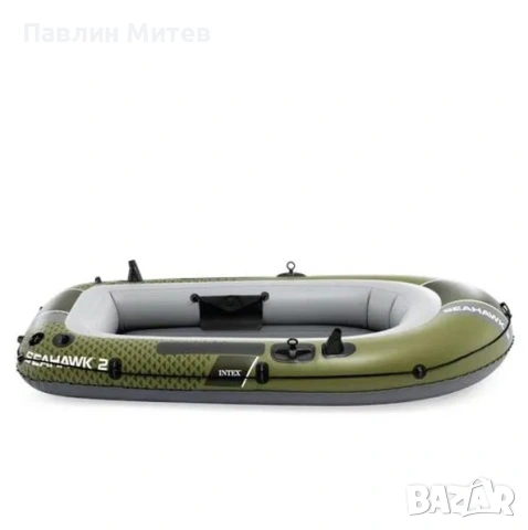 Надуваема лодка Seahawk 2 Intex, за 2 лица, размер 236×114 см, PVC, зелена, снимка 2 - Воден транспорт - 54153386