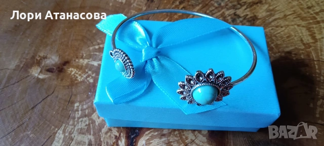 Твърда сребърна гривна с инкрустирани камъни цветя и родиево покритие, снимка 3 - Гривни - 54000305