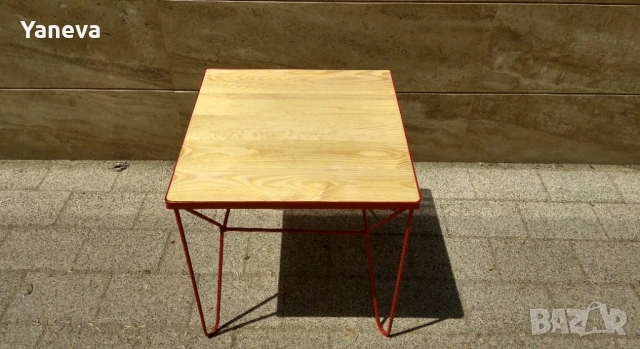 Маса индустриален дизайн, желязо и дървен плот от чам., снимка 6 - Маси - 54057648