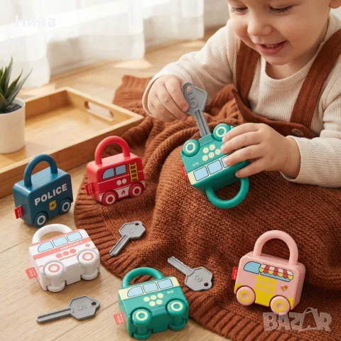 Монтесори сензорна играчка- влакче с катинари и ключове , снимка 3 - Образователни игри - 55619958