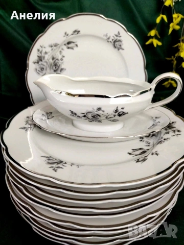 Черно/сива роза и платинен кант Cmielow Poland ! Стил! 