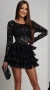 Стилна Къса Елегантна Рокля С Дантела И Дълъг Ръкав С Волани - 2 Цвята Код Roni27, снимка 2
