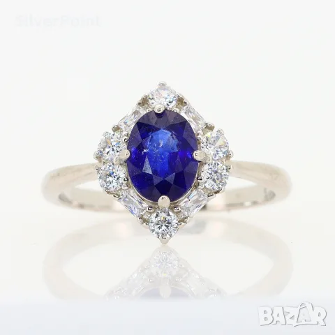 Сребърен пръстен с натурален Сапфир Royal Blue със сертификат 