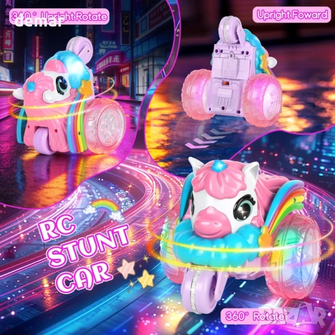 Количка с дистанционно управление за момичета, Еднорог с LED светлина, снимка 5 - Електрически играчки - 54064568