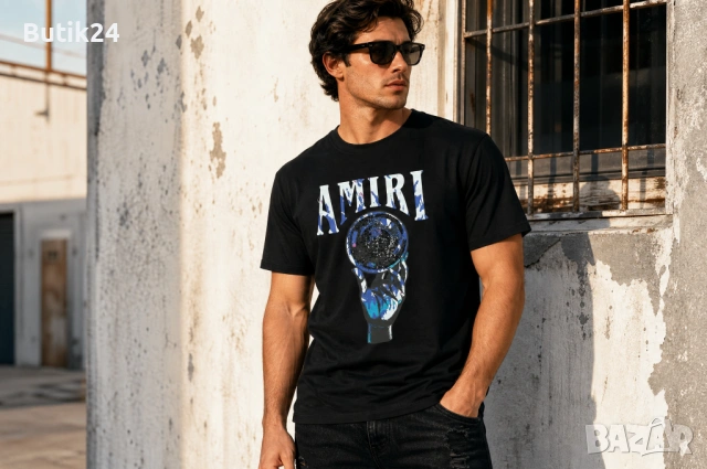 Мъжка тениска Amiri „Crest Medallion" — черна, regular fit, ренесансов алхимичен принт