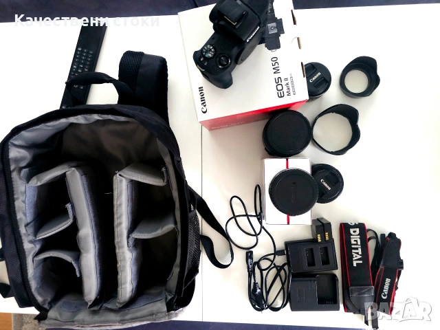 Canon M50 Mark II с 3 обектива и аксесоари комплект, снимка 8 - Камери - 54974187