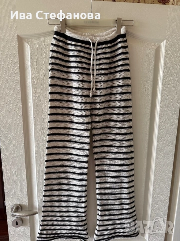 Нов летен висока талия панталон черно бял фабрично плетиво плетен 