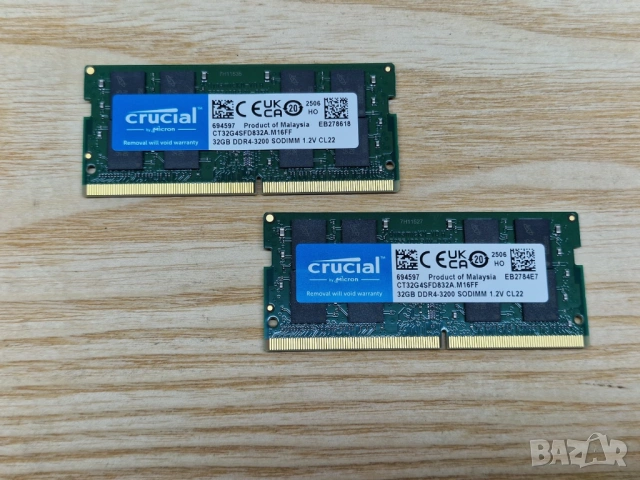 💻 RAM памет за лаптоп 32GB DDR4 Crucial SO-DIMM 3200Mhz