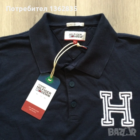НОВА оригинална тъмно синя памучна поло тениска с яка TOMMY HILFIGER JEANS размер L от САЩ, снимка 2 - Тениски - 54605719