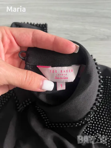 Ted Baker London дамска черна блуза с декоративни мъниста, снимка 3 - Тениски - 55305245