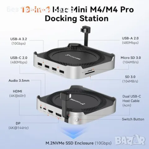 Нов Mac Mini M4 Pro хъб стойка TobenONE 4K HDMI DP NVMe SSD 10Gbps, снимка 2 - Друга електроника - 55646962