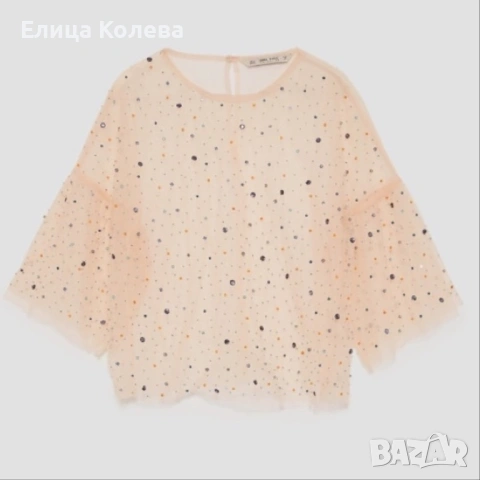 Zara размер М прозрачен топ с пайети, снимка 2 - Тениски - 54918505
