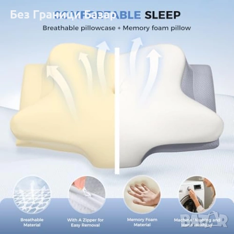 Нова Ергономична възглавница за врат с мемори пяна и дишащ калъф за сън спане, снимка 5 - Възглавници - 54151034