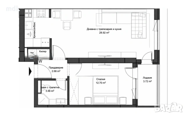 Двустаен зад Кауфланд Кючук Париж, снимка 2 - Апартаменти - 54038187