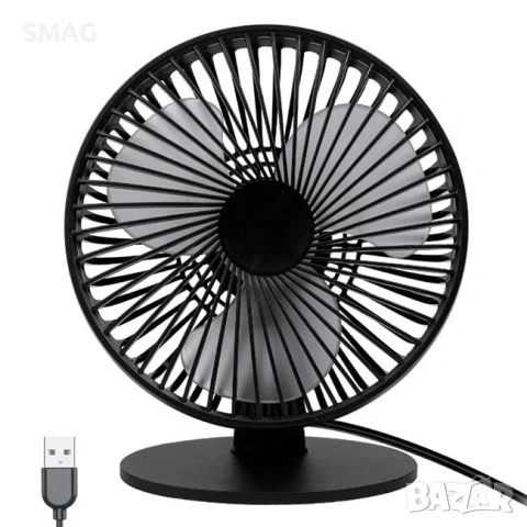 Настолен USB вентилатор 5W, черен, 90° наклон, Ø16.6 см_1249699, снимка 2 - Вентилатори - 54519842