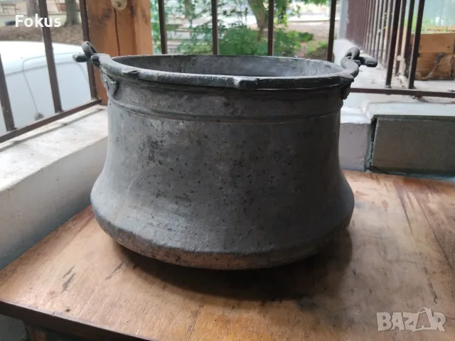 Старо голямо медно котле менче бакър, снимка 2 - Антикварни и старинни предмети - 55435982