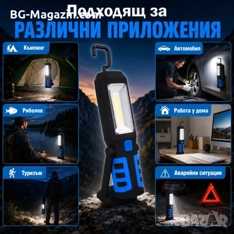 Работна къмпинг преносима лампа LED фенер с кука магнит осветление за риболов туризъм аварии палатка, снимка 3 - Къмпинг осветление - 51016877
