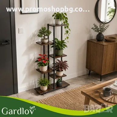 Цветарник Gardlov, стойка за цветя, поставка за цветя, 113 см, метален с дървени рафтове, снимка 3 - Етажерки - 55381521