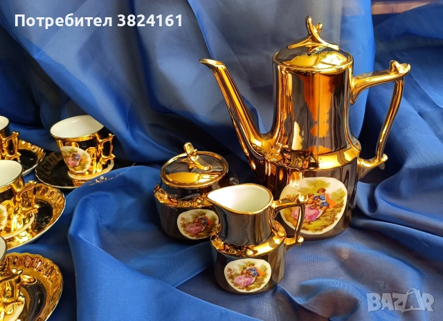 Винтидж порцеланов сервиз за кафе 18 части – Fragonard – силно позлатен – FOREIGN, снимка 2 - Антикварни и старинни предмети - 55263602