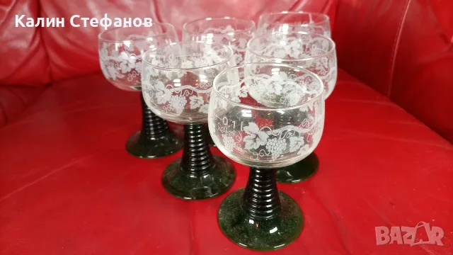 Чаши, френски кристал, зелено столче за концентрати, 100 мл в кашончето си, снимка 5 - Чаши - 55663888