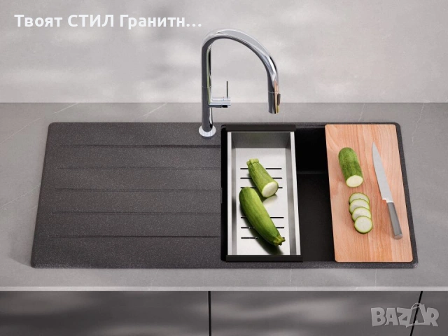 Графит кухненска мивка от гранит Копенхаген 1000x500 Top 60