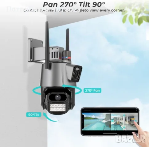 6 Mpx. Двойна вътрешна/външна WIFI камера за наблюдение, снимка 9 - IP камери - 55381400