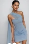 Haliny Blue Slinky And Mesh Mini Dress, снимка 3