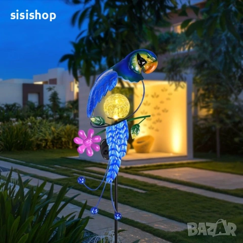 Екзотичен светещ папагал със соларен панел и лесен монтаж – Градинска декорация 4473, снимка 2 - Соларни лампи - 53978049