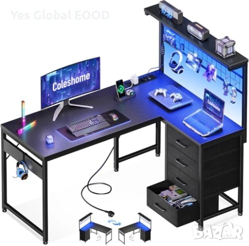 Геймърско бюро Coleshome LED 110x80 с чекмеджета