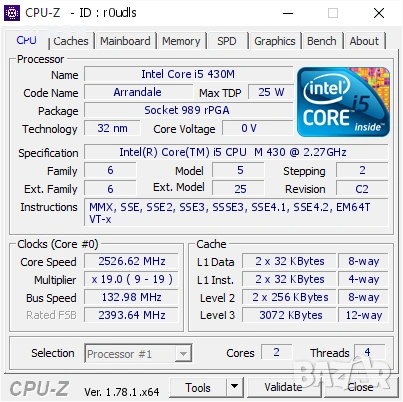 Продавам Процесор за лап топ intel core i5 430m, снимка 2 - Процесори - 54343901
