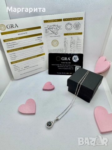 Сребърно колие с мойсанит (диамант) 1 карат, снимка 2 - Колиета, медальони, синджири - 54241145