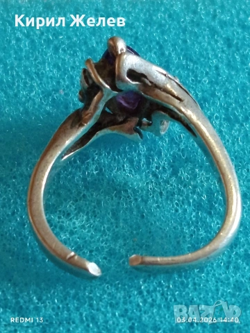 Сребърен пръстен с камък ТАНЗАНИТ и кристали майстоска ръчна изработка 40119, снимка 5 - Пръстени - 54079041