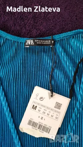 Zara дамска къса рокля в петролен цвят, снимка 2 - Рокли - 55492750