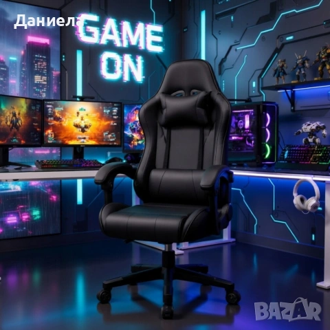 Ергономичен офис и геймърски черен стол – Максимален комфорт за гърба и врата, регулируем, снимка 2 - Столове - 54204508