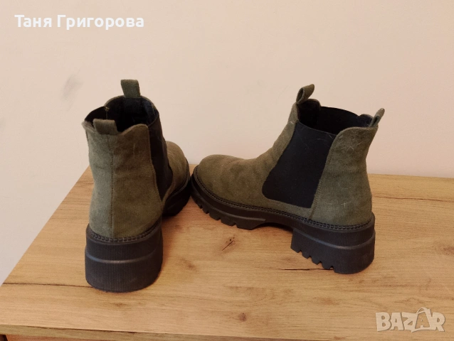 Военно-зелени Челси боти , снимка 4 - Дамски боти - 54492446
